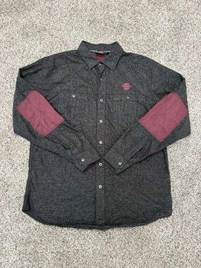 Harley-Davidson Button Up Shirt Mens Large Black Burgundy Biker